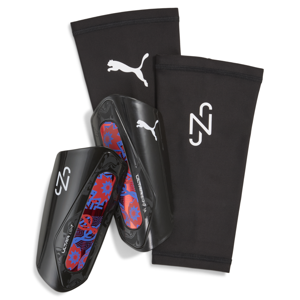 PUMA Neymar JR Ultra Light Sleeve Soccer Shin Guards - Black/Red/Blue