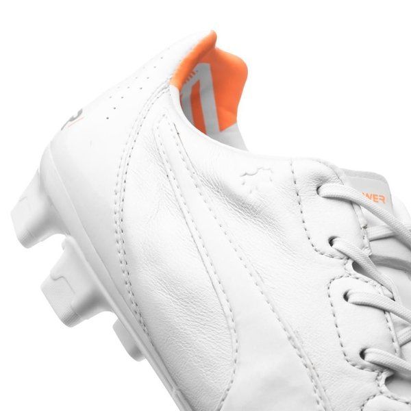 PUMA Evopower 1.2 Leather FG Firm Ground Soccer Cleats - White/Metallic White/Fluo Orange