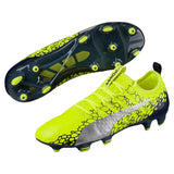 PUMA Evopower Vigor 1 Graphic FG Firm Ground Soccer Cleats - Safety Yellow/Silver