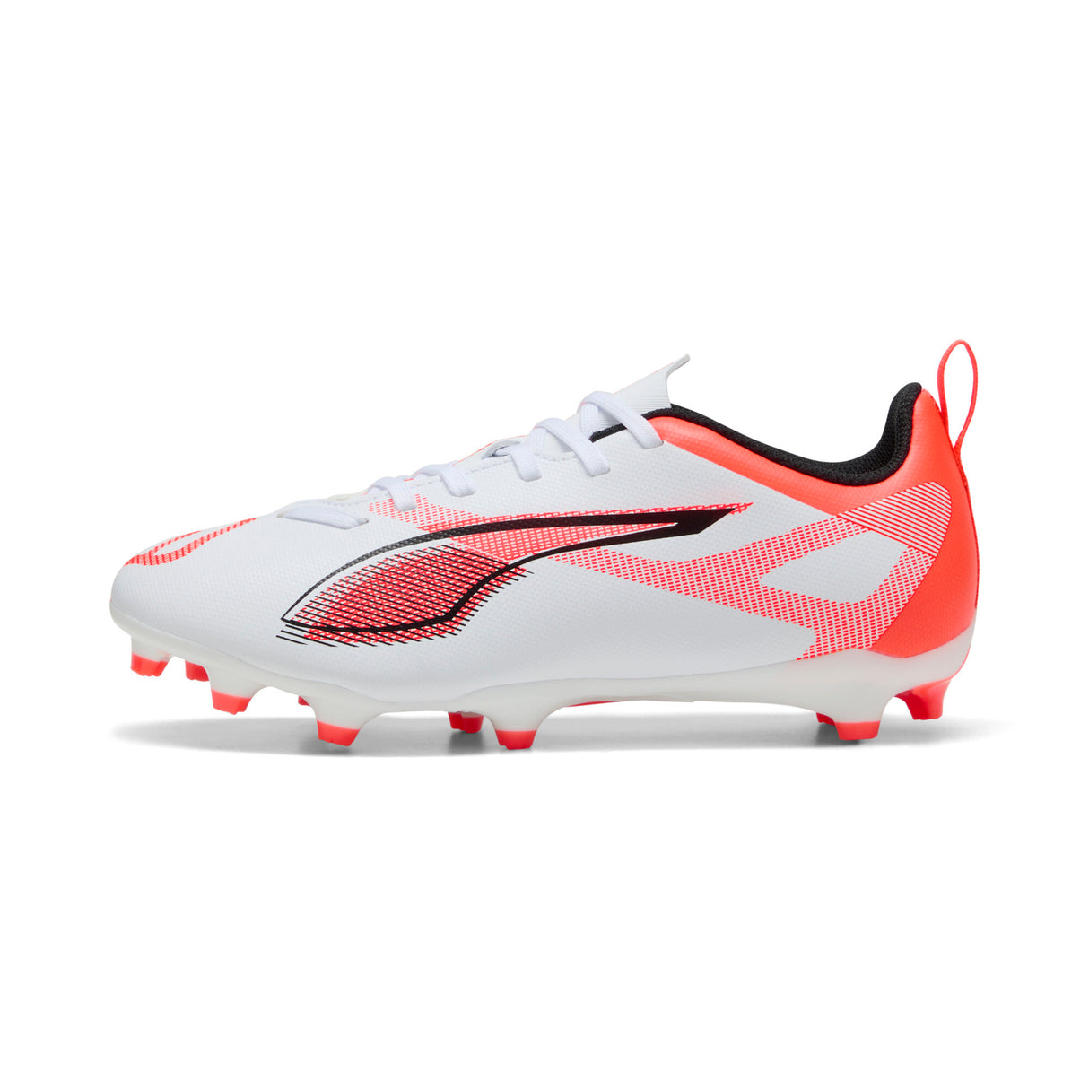 PUMA Ultra 5 Play FG/AG Firm/Multi-Ground Youth Soccer Cleats - White/Black/Glowing Red