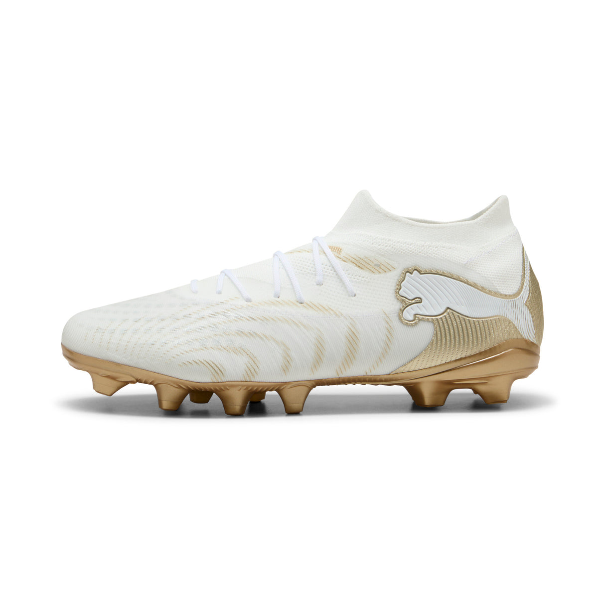 PUMA Future 9 Match FG/AG Firm/Multi-Ground Men's Soccer Cleats - White/Gold/Black