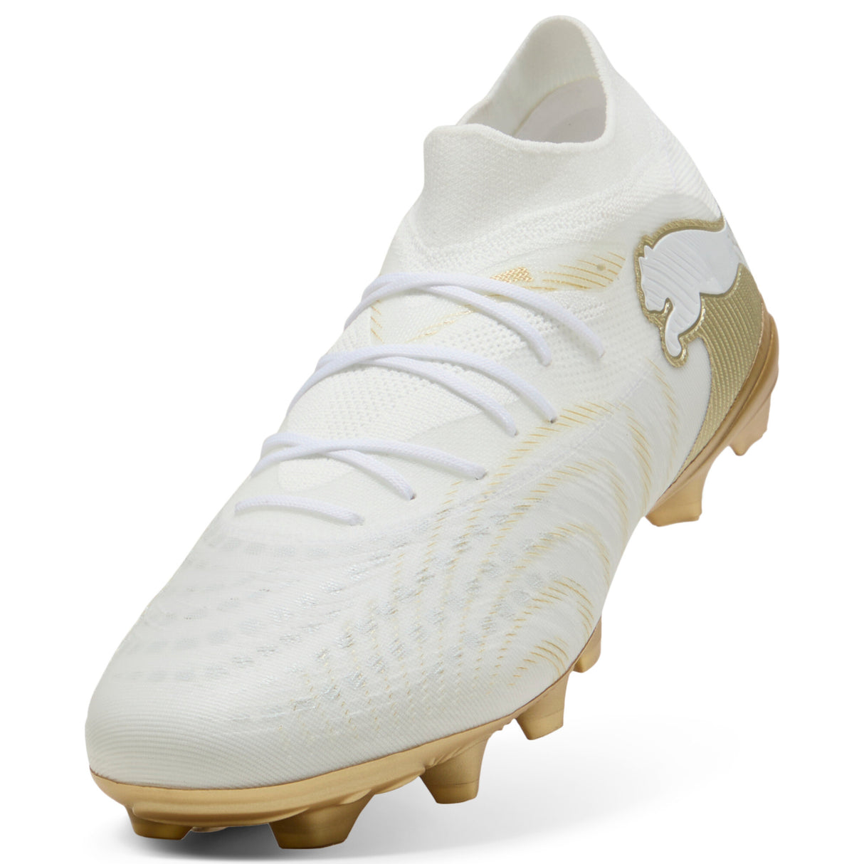 PUMA Future 9 Match FG/AG Firm/Multi-Ground Men's Soccer Cleats - White/Gold/Black