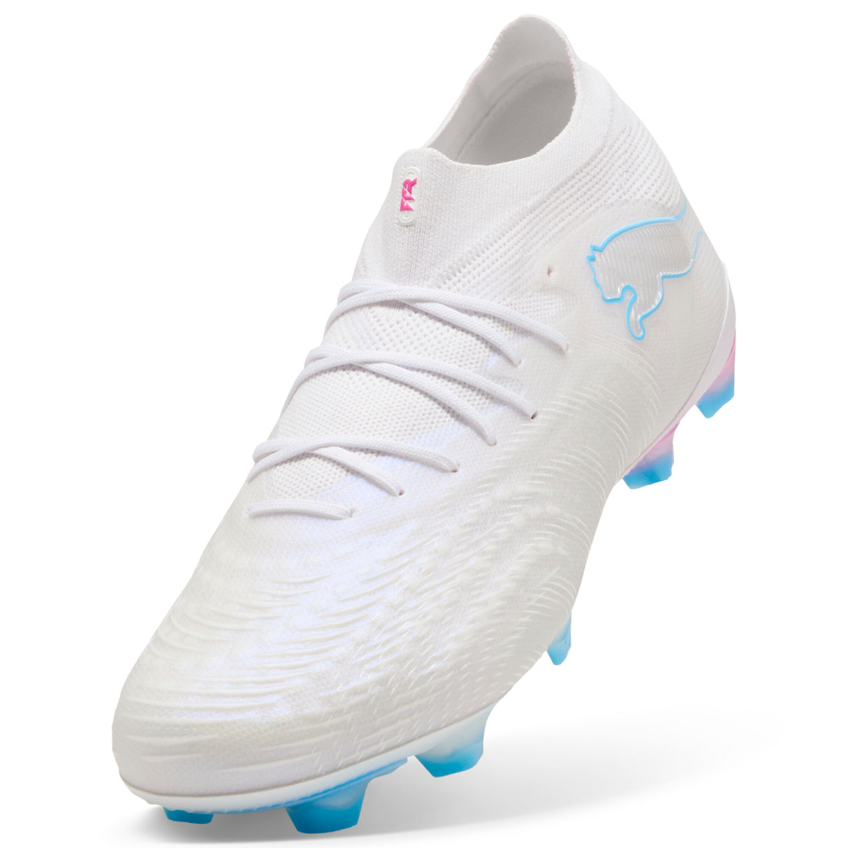 PUMA Future 9 Ultimate White FG Firm Ground Men's Soccer Cleats - White/Blue/Pink