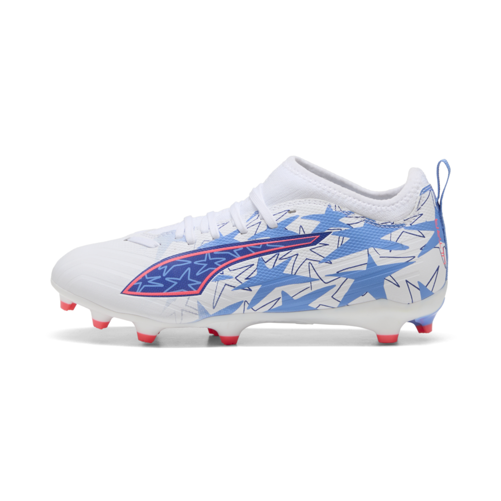 PUMA Ultra 6 Match FG/AG Christian Pulisic X Kidsuper FG/AG Youth Soccer Cleats - White/Pink Lilac/Dusky Blue