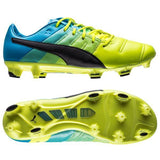 PUMA Evopower 1.3 LT FG Firm Ground Soccer Cleats - Safety Yellow/Black/Atomic Blue