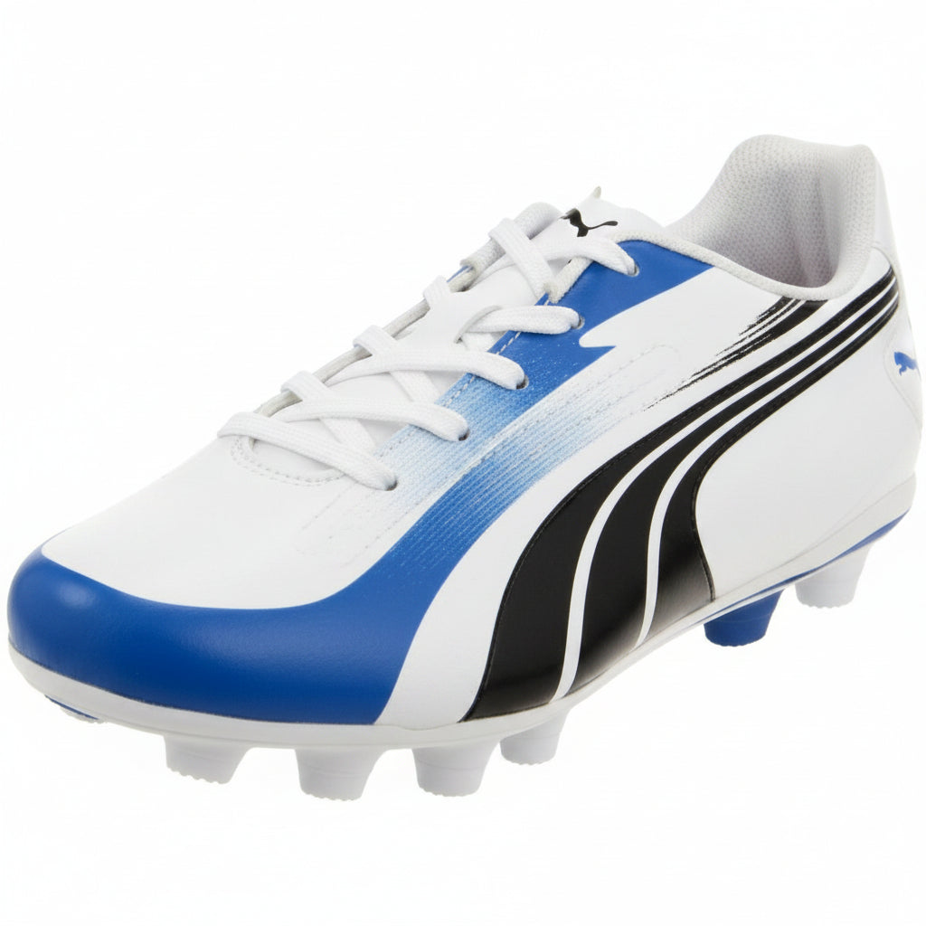 PUMA Excitemo r HG Youth Soccer Cleats - White/Black/Royal