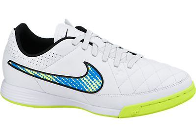 Nike JR Tiempo Genio Leather IC Youth Soccer Shoes - White/Soar/Volt