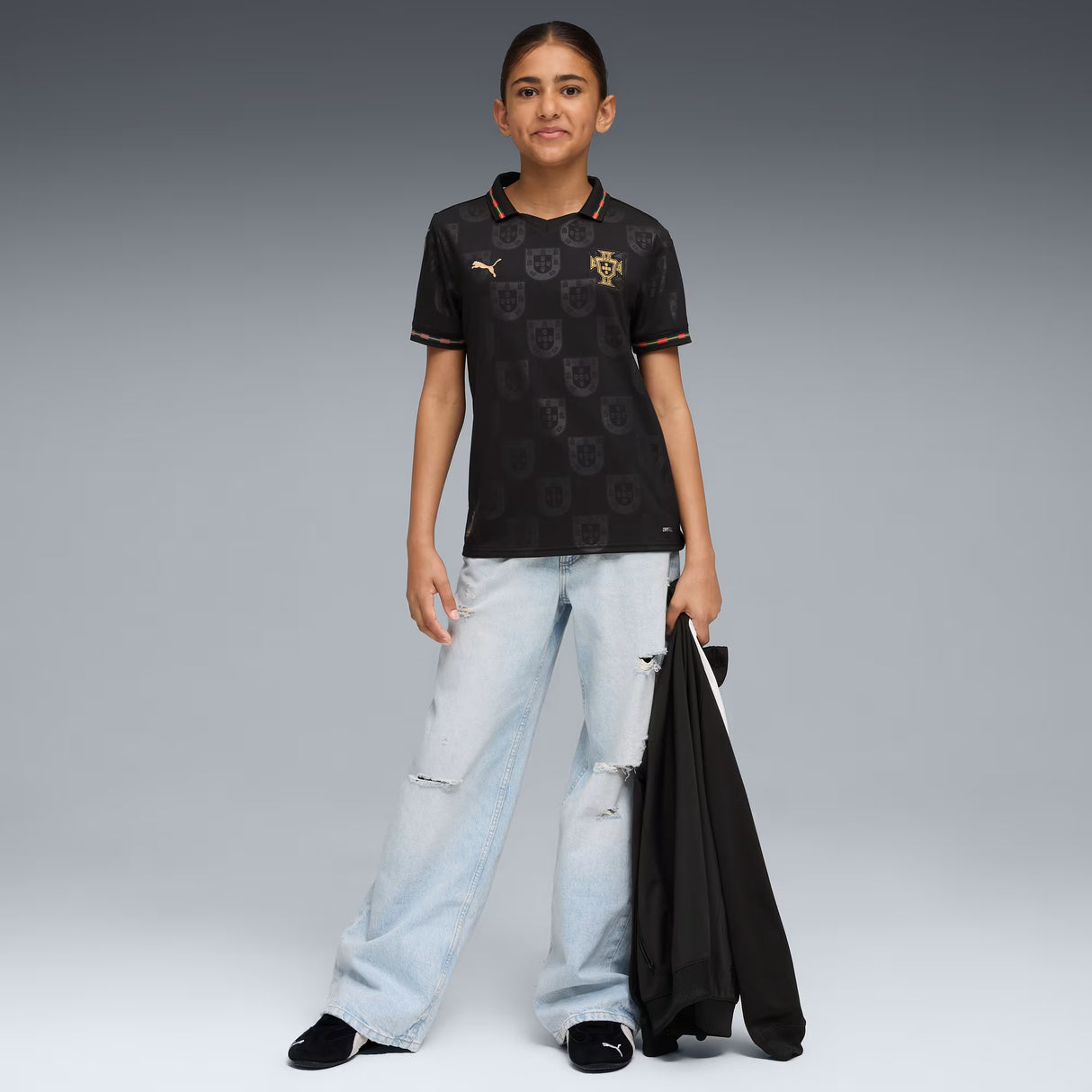 PUMA Portugal Special Edition Youth Soccer Jersey 25/26- Black/Gold