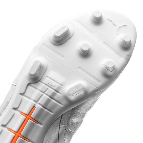 PUMA Evopower 1.2 Leather FG Firm Ground Soccer Cleats - White/Metallic White/Fluo Orange