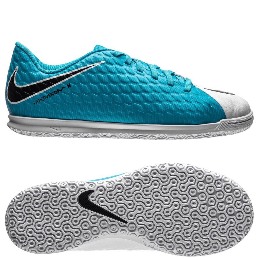 Nike Jr HypervenomX Phade III IC Indoor Soccer Shoes - White/Black/Photo Blue