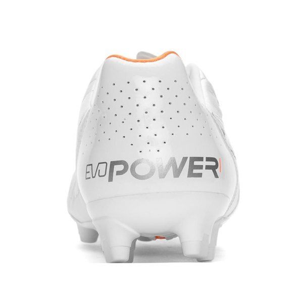 PUMA Evopower 1.2 Leather FG Firm Ground Soccer Cleats - White/Metallic White/Fluo Orange