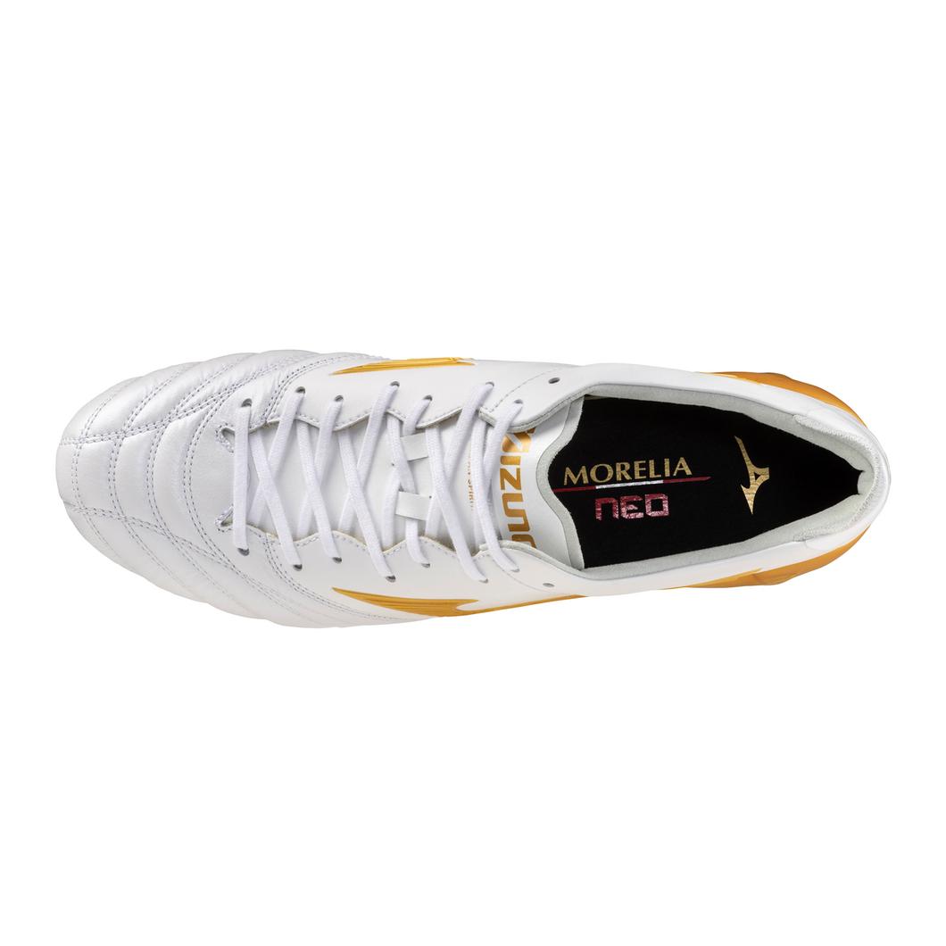 Mizuno Morelia Neo IV Made in Japan FG Men's Soccer Cleats - White/Gold