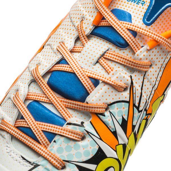 PUMA Evopower 1.2 FG Firm Ground Soccer Cleats - White/Orange Clownfish/Electric Blue Lemonade