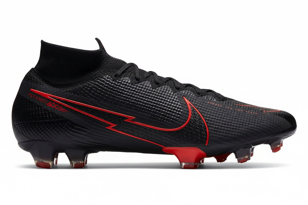 Nike Mercurial Superfly 7 Elite FG Firm Ground Men's Soccer Cleats - Black/Chile Red/Dark Smoke Grey