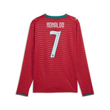 PUMA Portugal Home Long Sleeve Cristiano Ronaldo CR7 Men's Soccer Jersey - Red/Green Lagoon