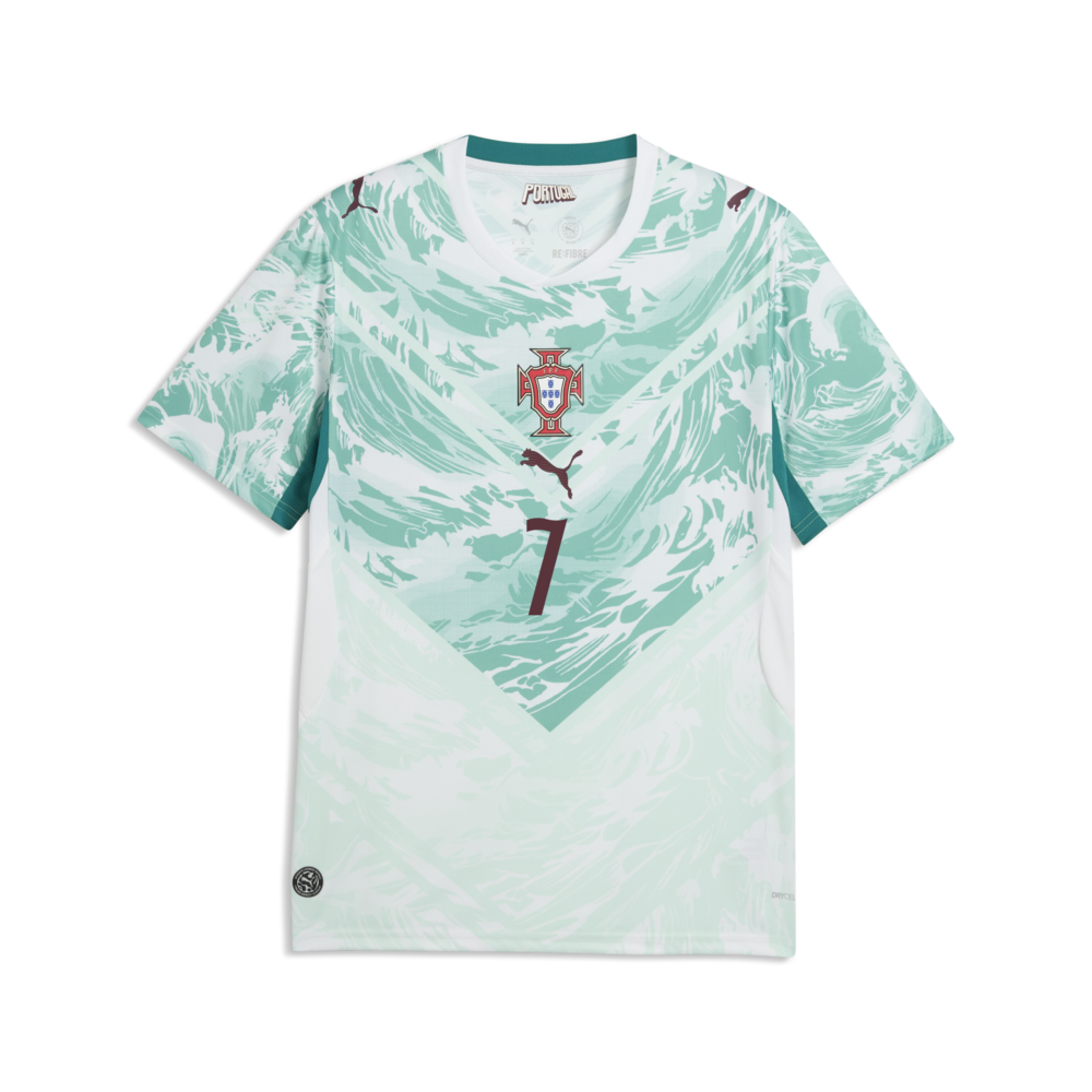 Camiseta de fútbol PUMA Portugal Visitante Ronaldo para Hombre 2026 - Blanco/Verde Laguna