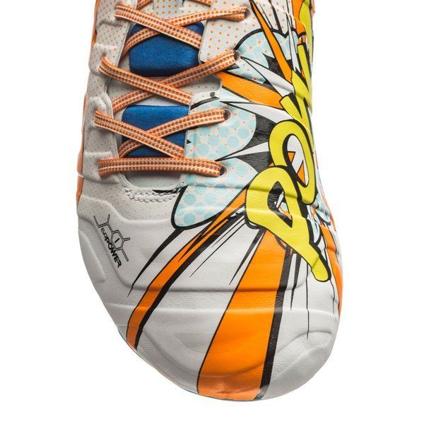 PUMA Evopower 1.2 FG Firm Ground Soccer Cleats - White/Orange Clownfish/Electric Blue Lemonade