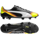 PUMA Evospeed SL II Graphic FG Firm Ground Soccer Cleats - Black/White/Safety Yellow/Orange