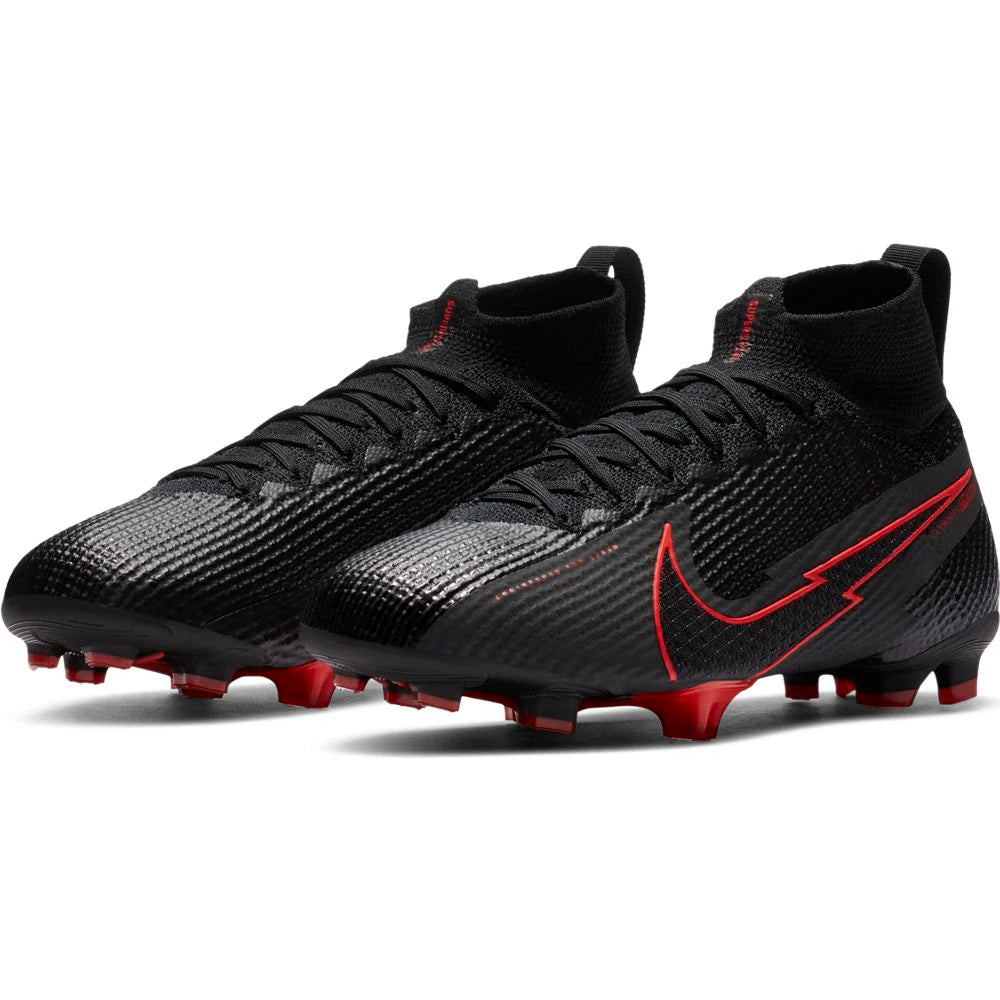 Nike JR Superfly 7 Elite FG Firm Ground Youth Soccer Cleats - Black/Chile Red/Dark Smoke Grey/Chile Red
