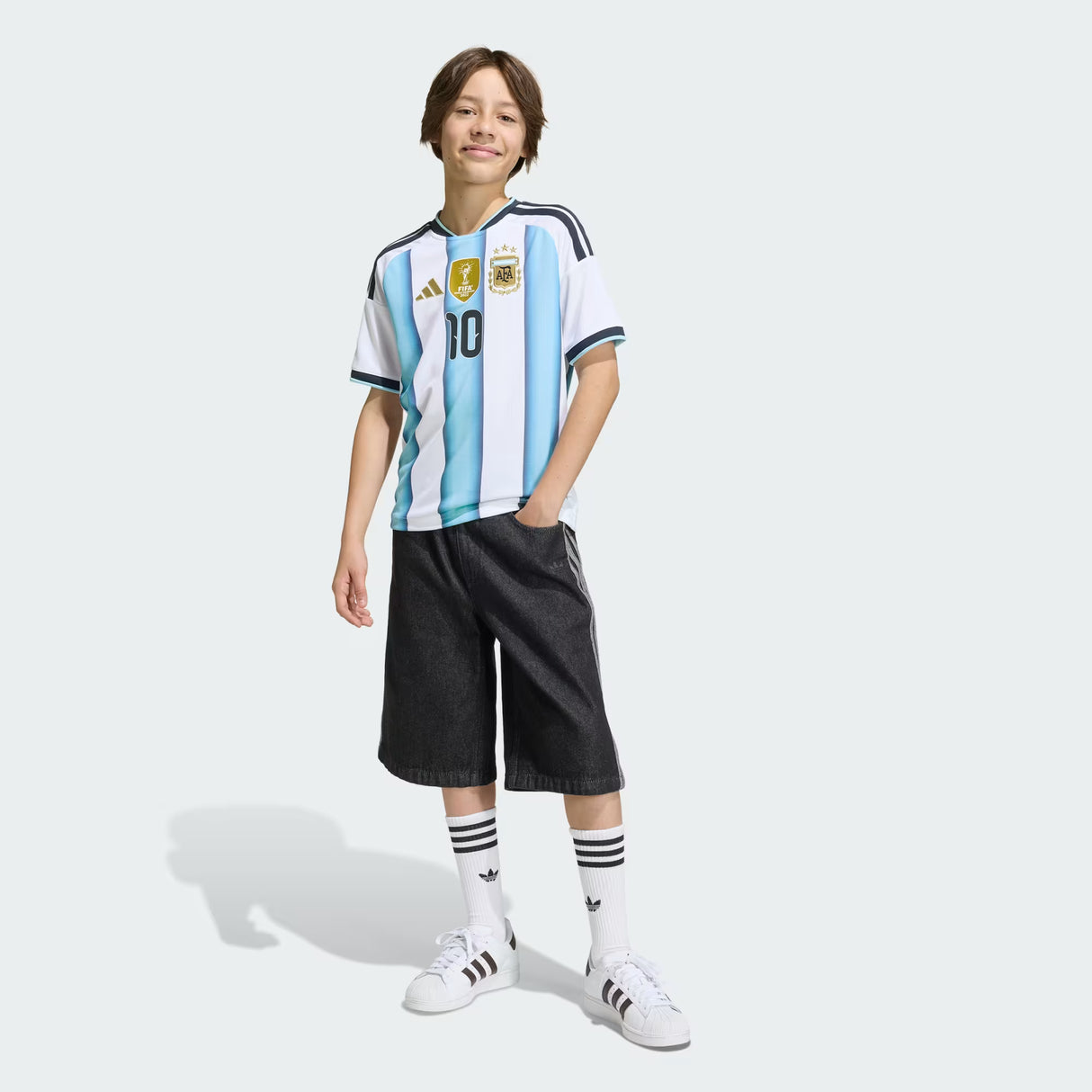 adidas Argentina Home 10 Messi Youth Soccer Jersey 26 - White/Blue