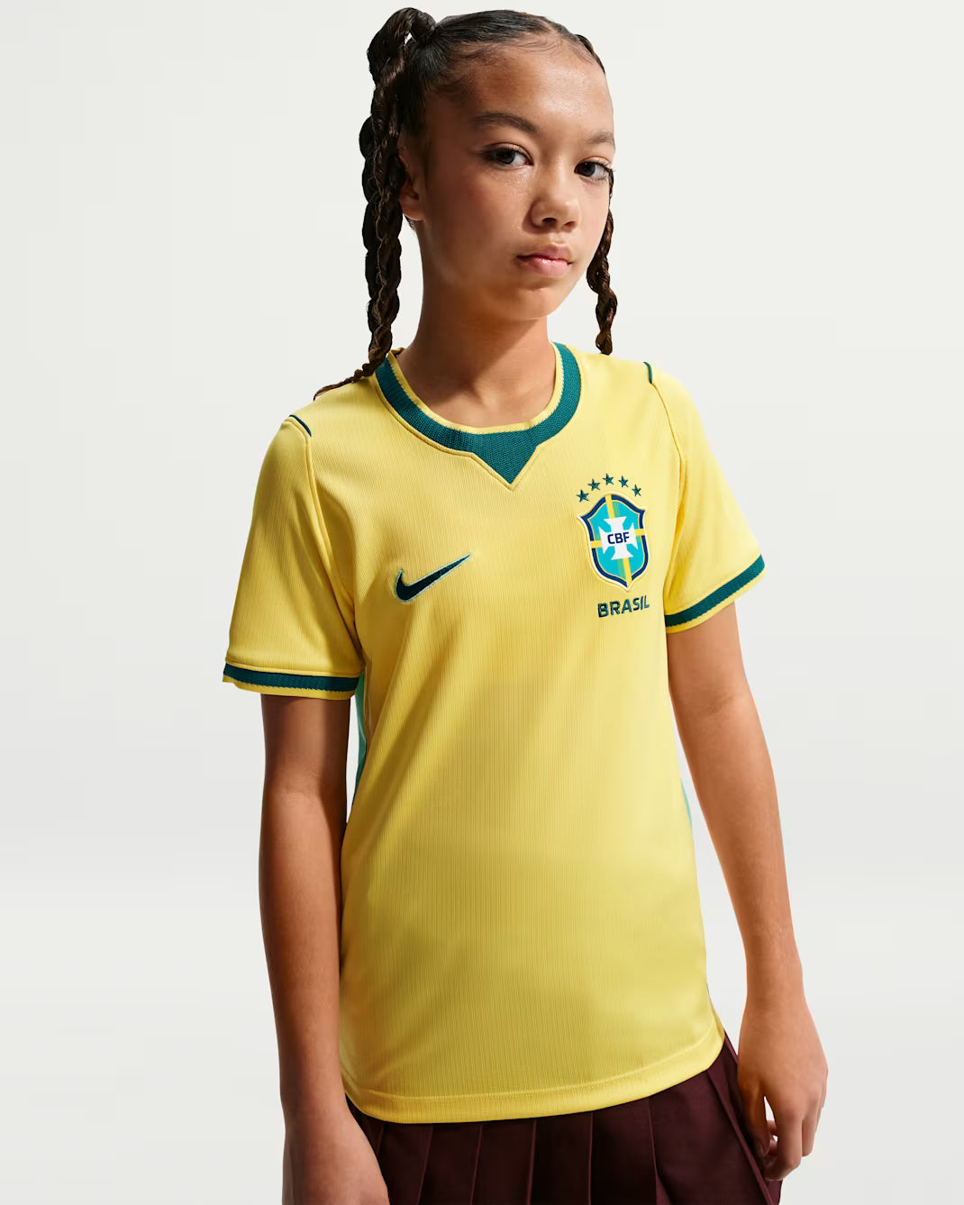 Nike Brazil Home Youth Soccer Jersey 2026 - Canary/Light Menta/Geode Teal