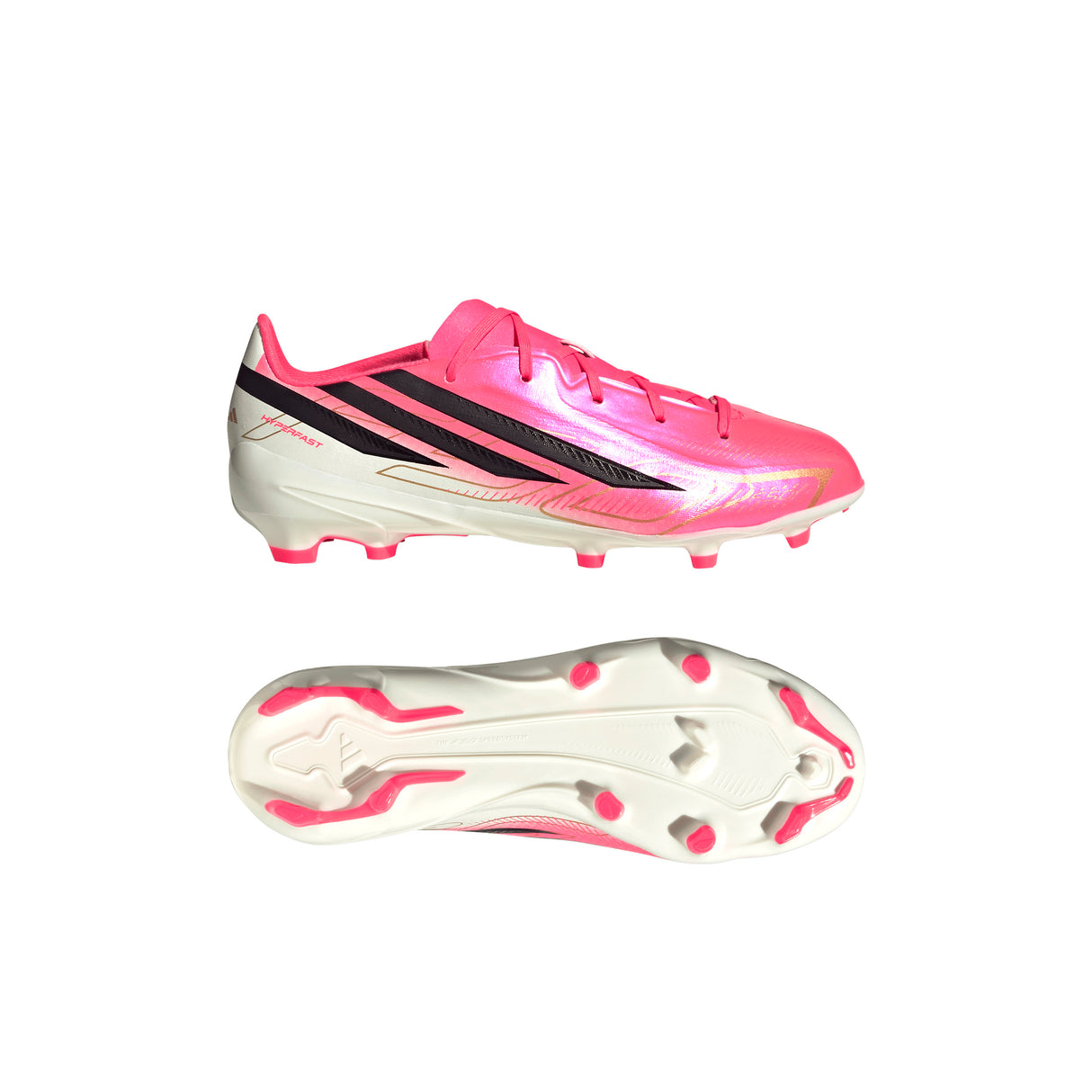 Tacos de fútbol para jóvenes adidas F50 Hyperfast League de terreno firme - Turquesa/Negro/Dorado