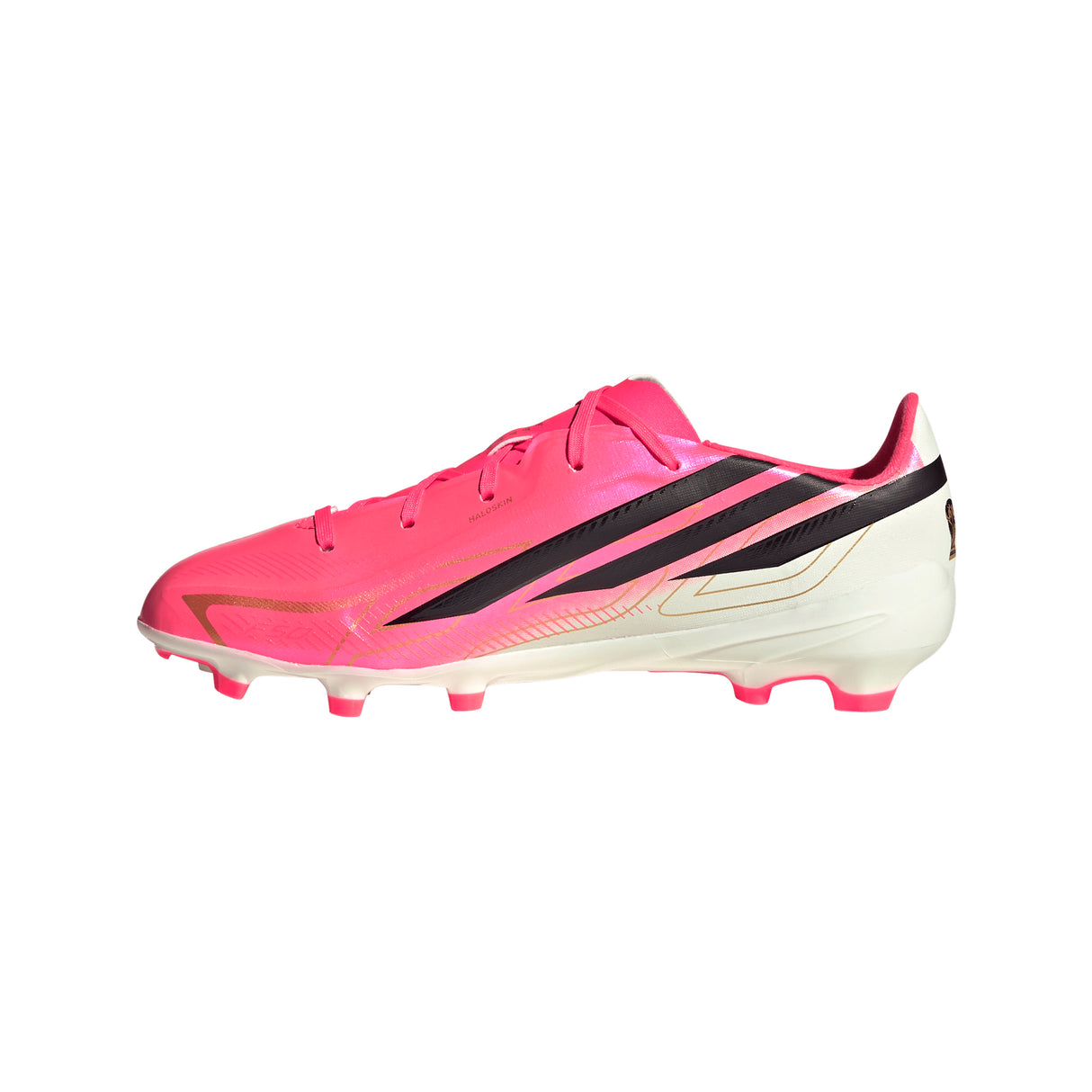 Tacos de fútbol para jóvenes adidas F50 Hyperfast League de terreno firme - Turquesa/Negro/Dorado