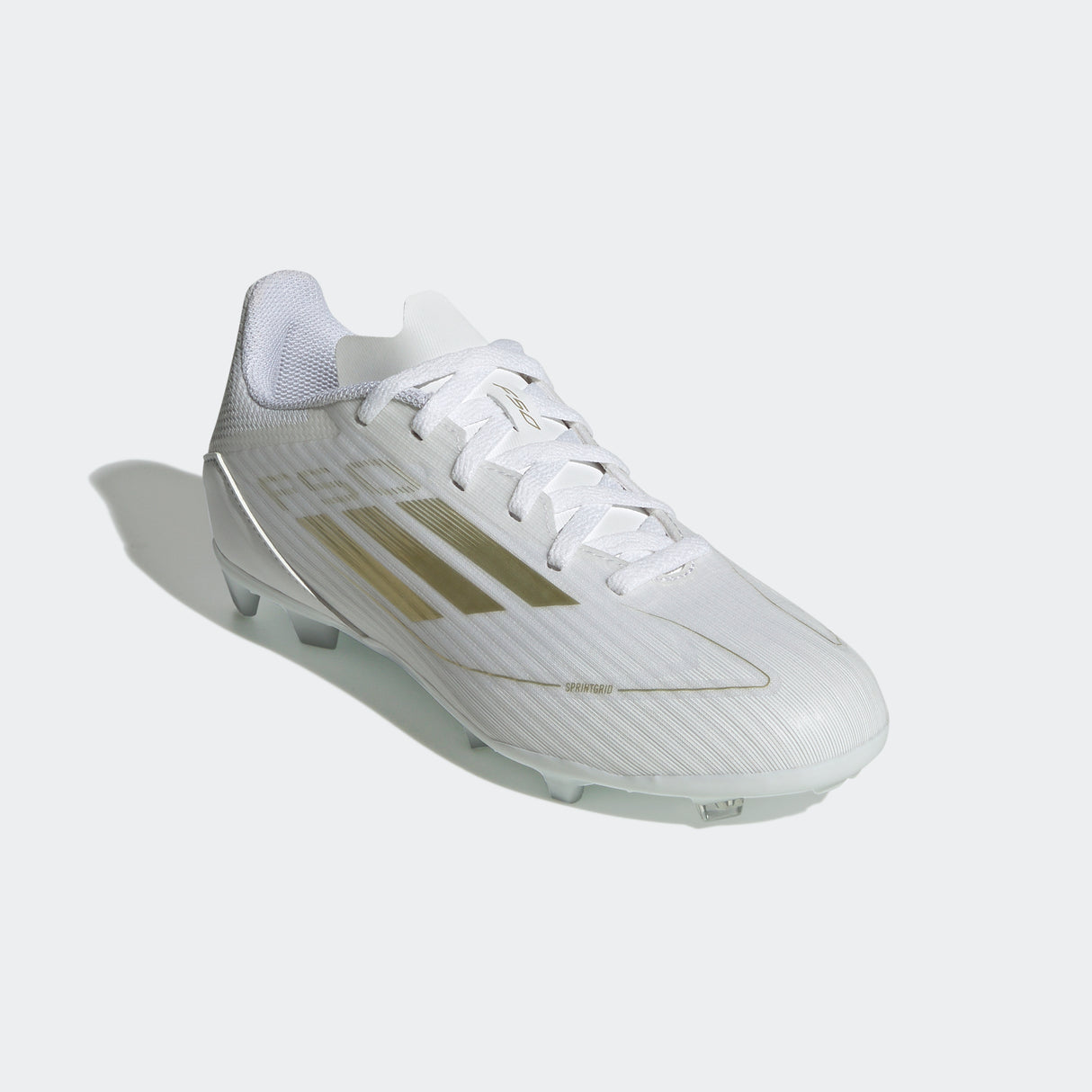 adidas F50 League Firm/Multi-Ground Youth Soccer Cleats - White/Gold Metallic/White
