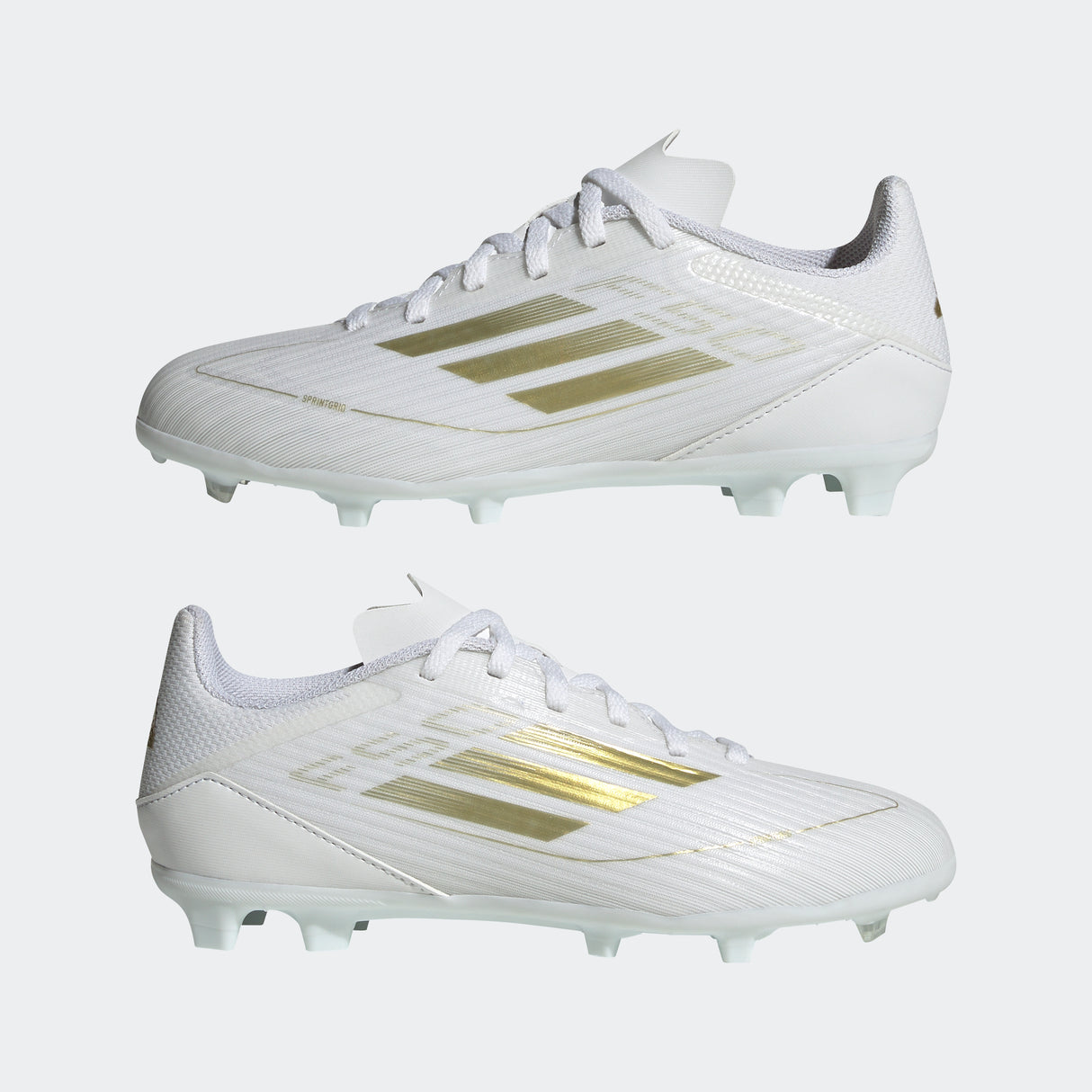 adidas F50 League Firm/Multi-Ground Youth Soccer Cleats - White/Gold Metallic/White
