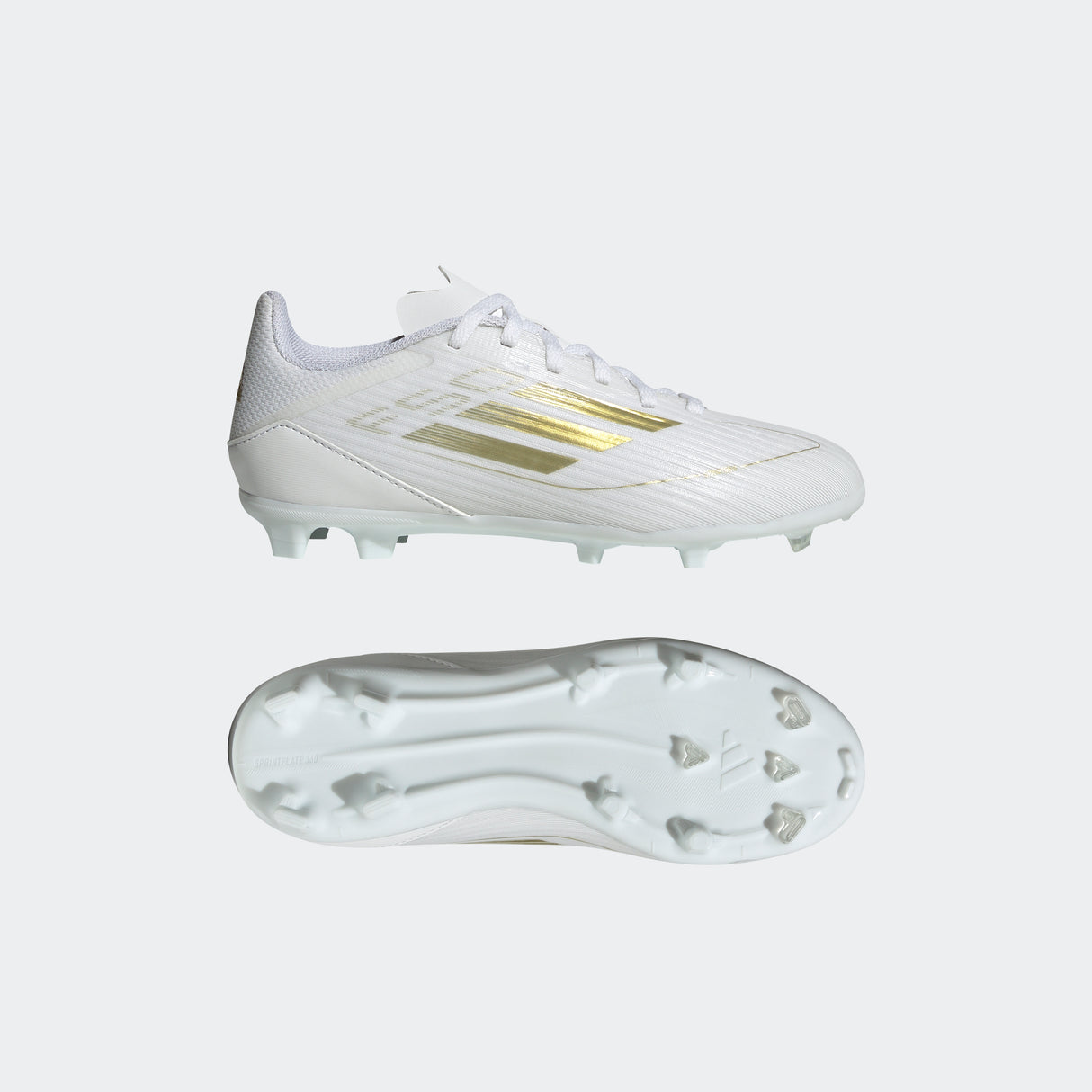 adidas F50 League Firm/Multi-Ground Youth Soccer Cleats - White/Gold Metallic/White