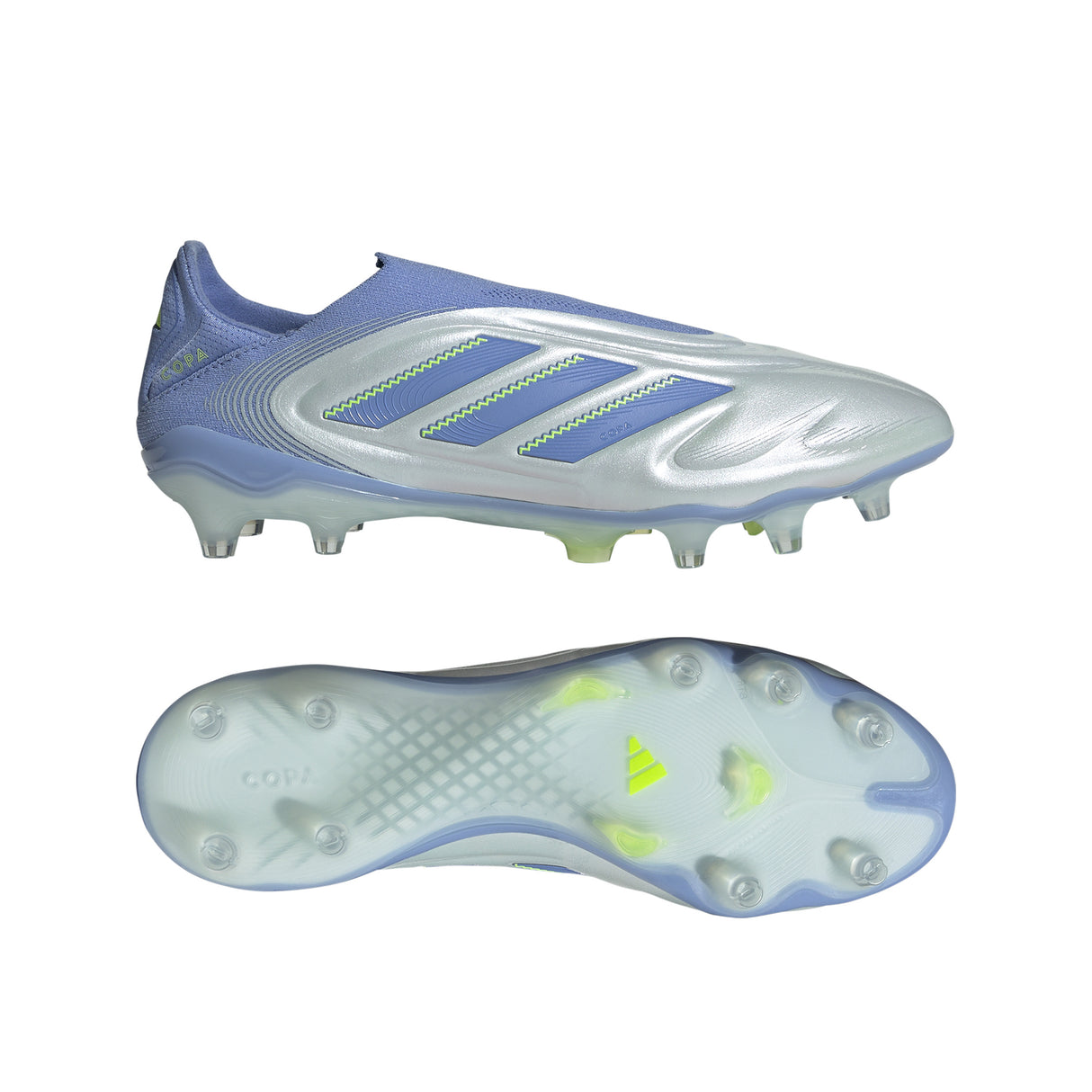 Botas de fútbol para terreno firme sin cordones adidas Copa Pure 3 Elite en color azul