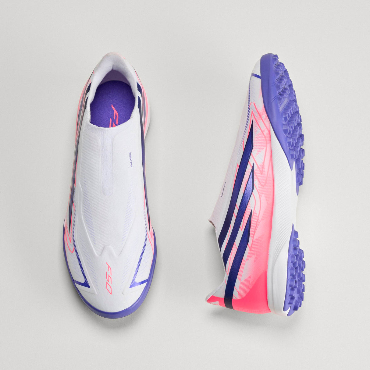 adidas F50 Hyperfast League Laceless Turf Men's Soccer Cleats - White/Purple