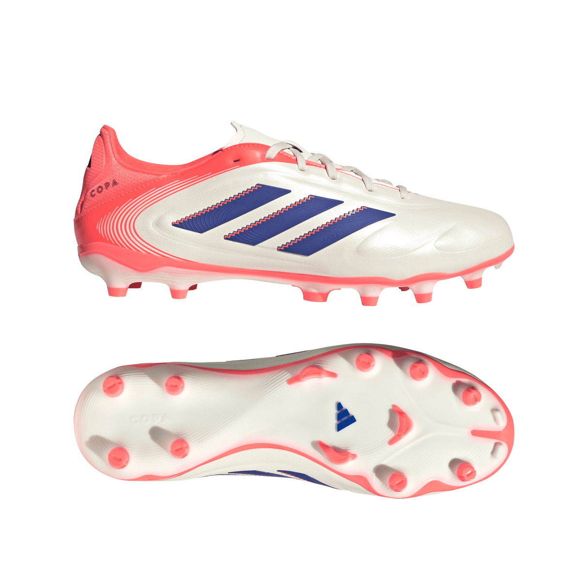 Tacos de fútbol adidas Copa Pure III League FG/MG para hombre - Blanco/Azul/Naranja