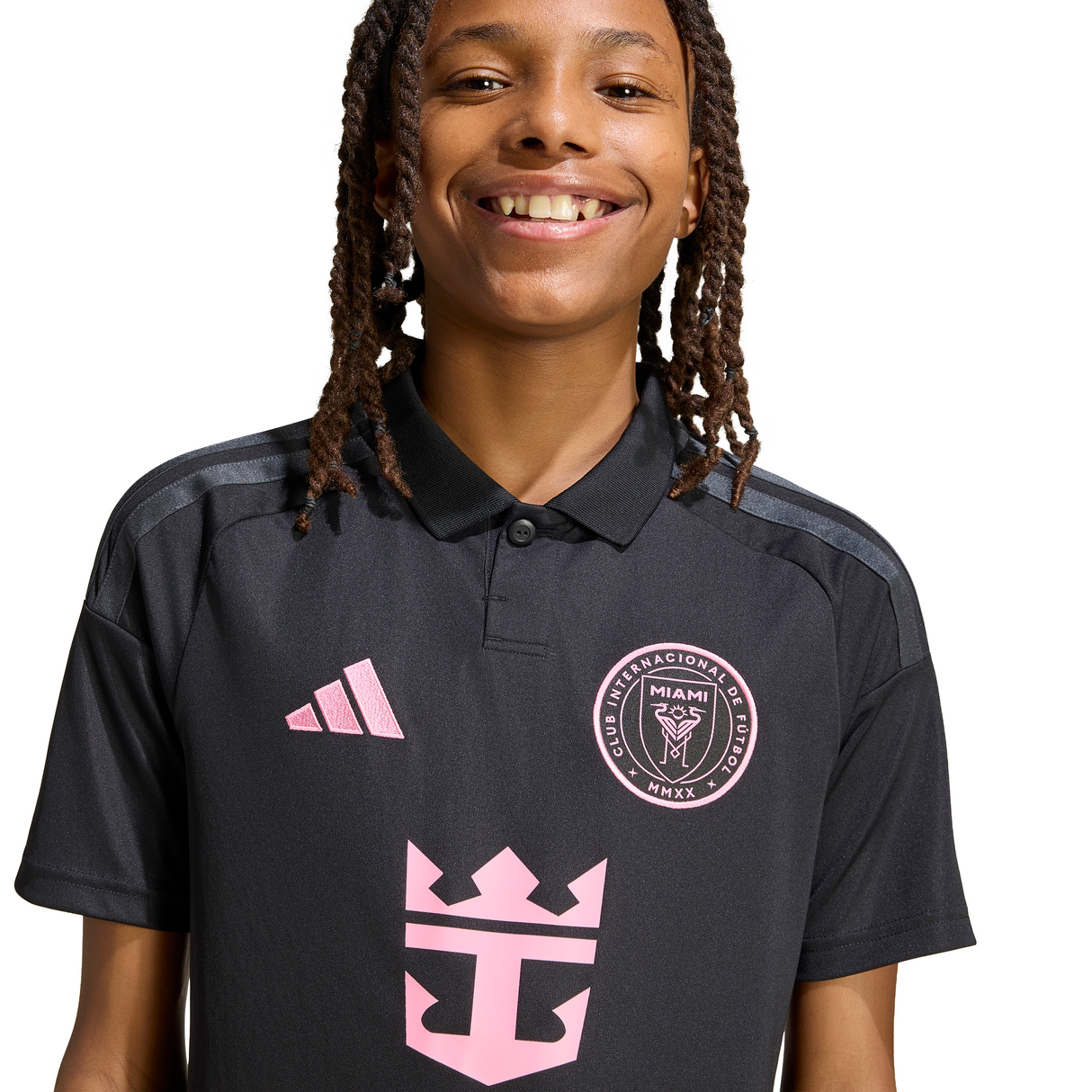 adidas Inter Miami CF Away Youth Soccer Jersey 26/27- Black/Pink