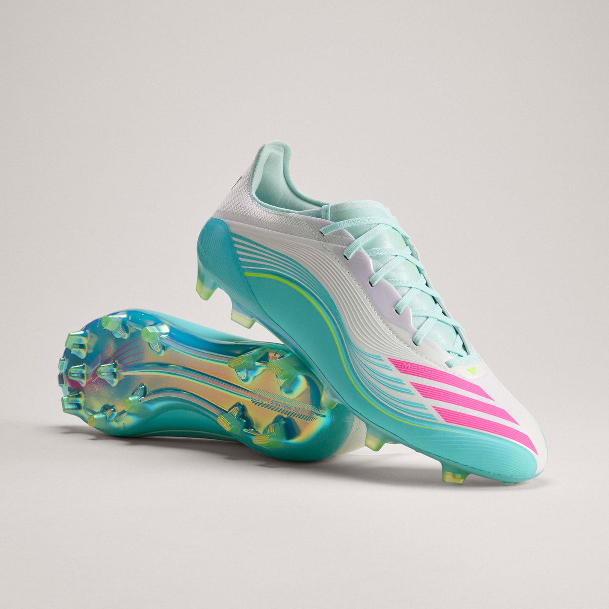 adidas F50 Messi Elite FG Firm Ground Men's Soccer Cleats - White/Pink/Aqua