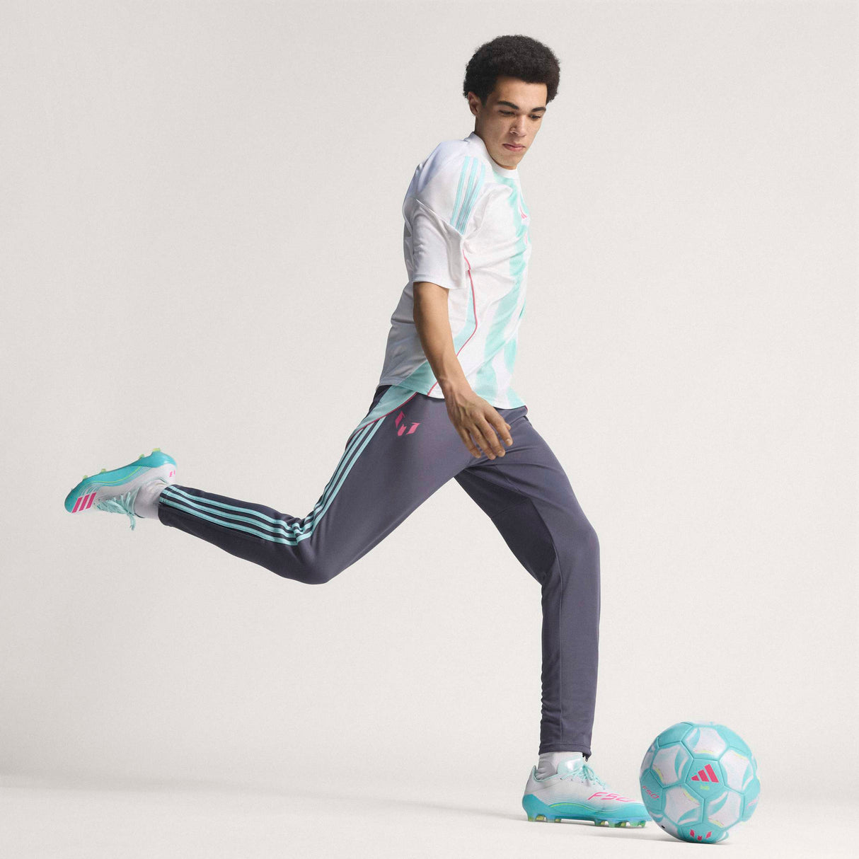 adidas F50 Messi Elite FG Firm Ground Men's Soccer Cleats - White/Pink/Aqua