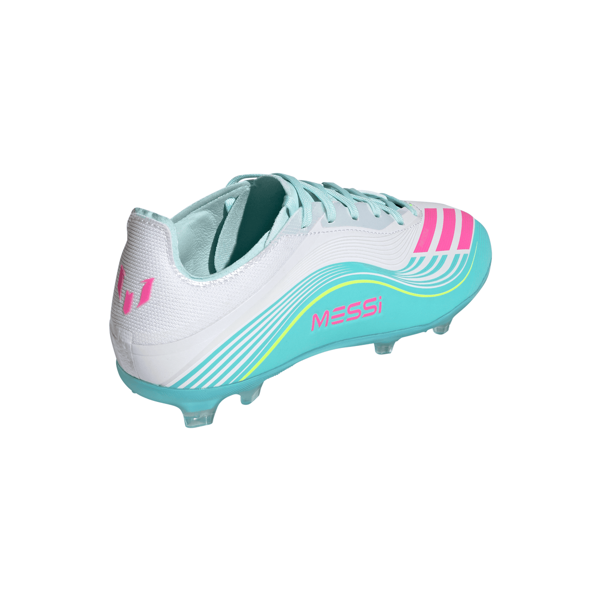 adidas F50 Messi Elite FG Firm Ground Youth Soccer Cleats - White/Pink/Aqua