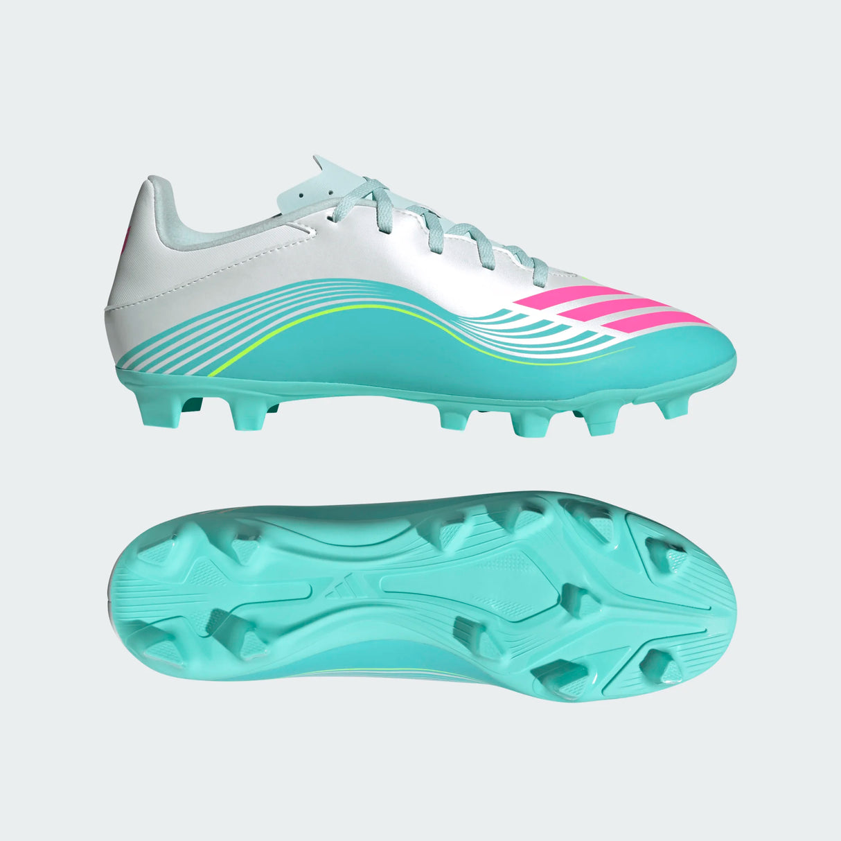 adidas F50 Messi Club FG/MG Firm Ground/Multi Ground Men's Soccer Cleats - White/Pink/Aqua