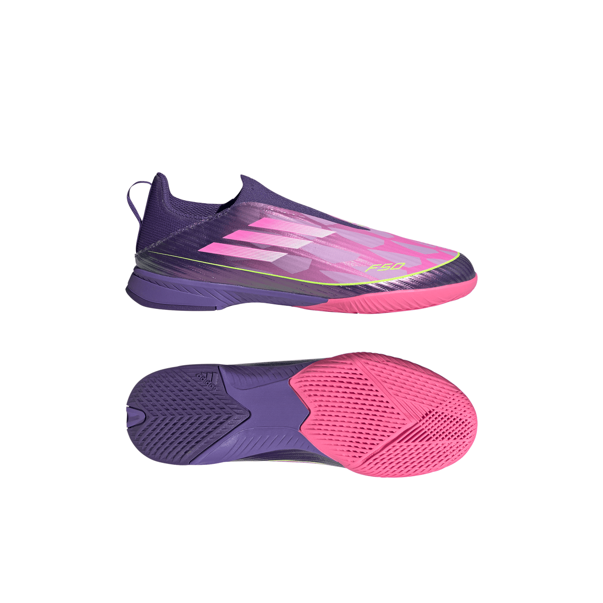 adidas F50 LEAGUE Laceless IN Youth Soccer Shoes - Purple/White/Lemon
