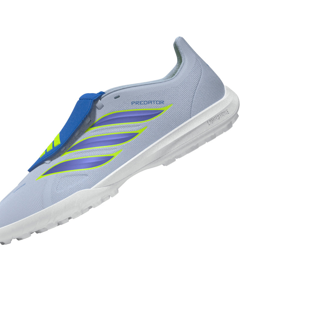 Tacos de fútbol juvenil adidas Predator League Fold-Over Tongue TF para césped artificial - Celeste/Azul/Amarillo