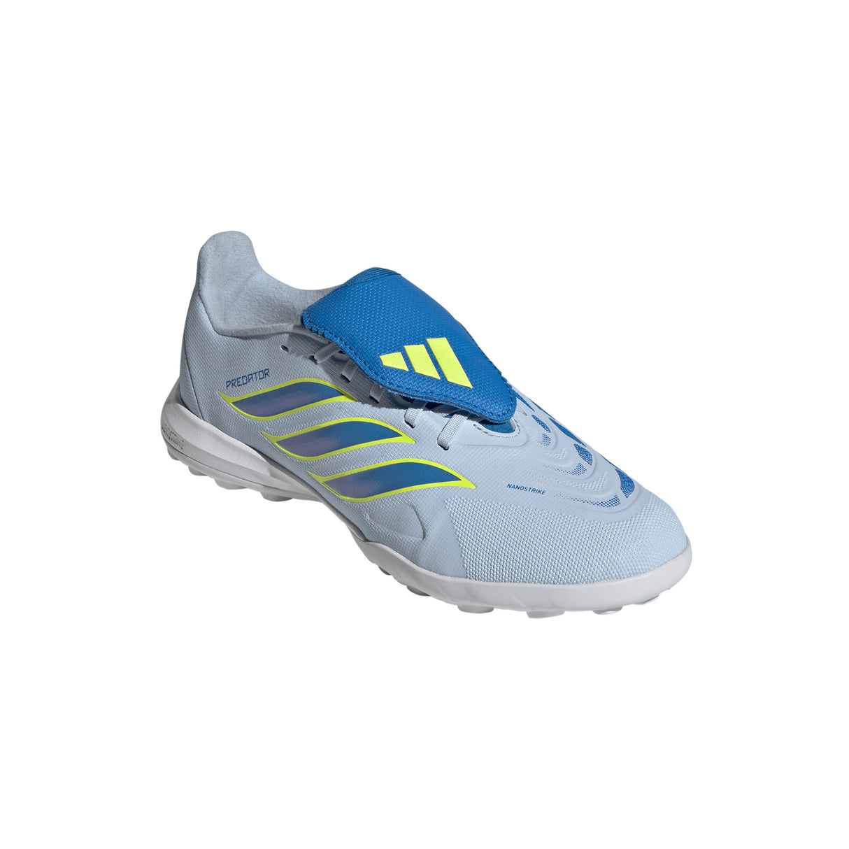 Tacos de fútbol juvenil adidas Predator League Fold-Over Tongue TF para césped artificial - Celeste/Azul/Amarillo