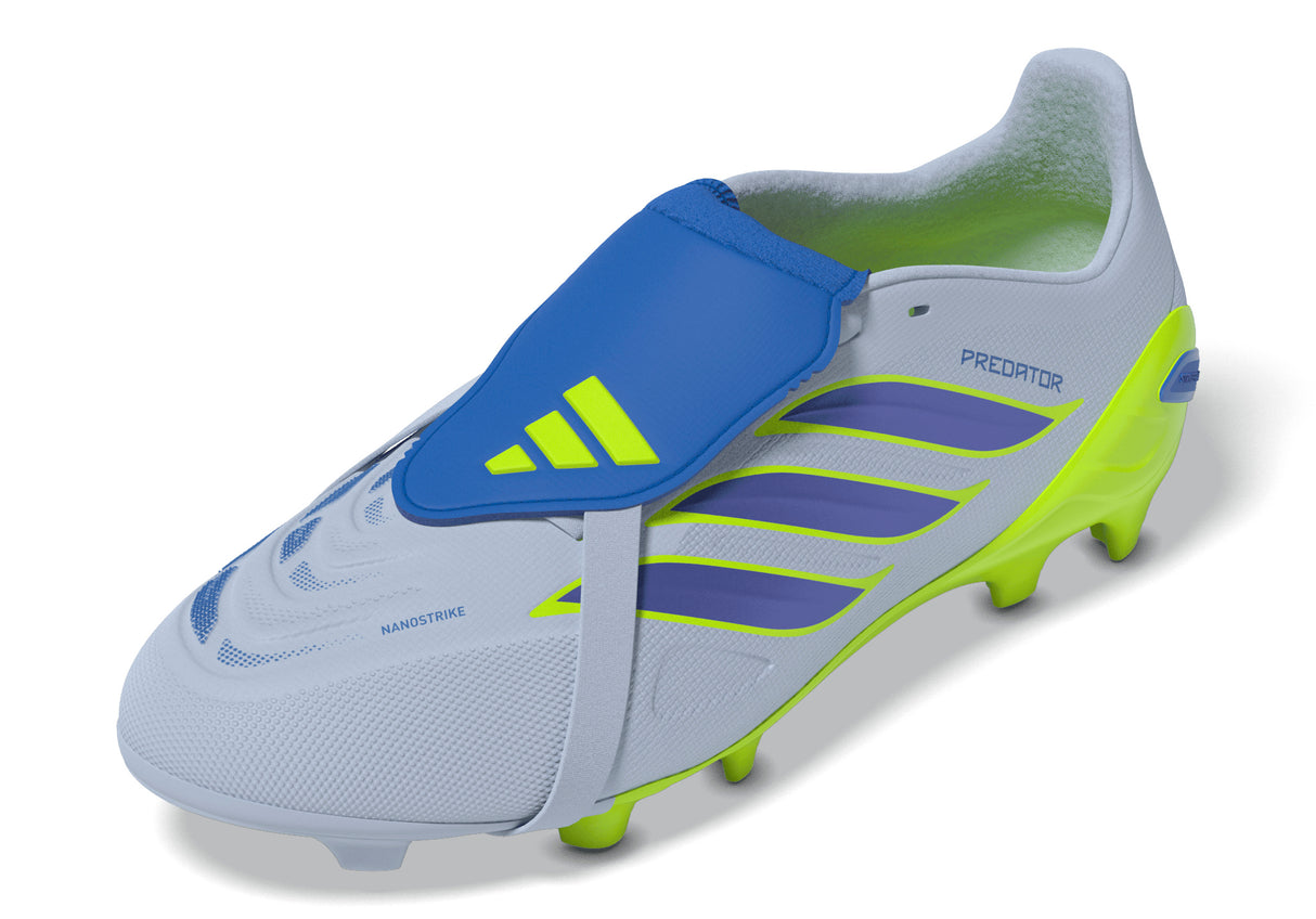 Tacos de fútbol juvenil adidas Predator League Fold-Over Tongue FG para terreno firme - Celeste/Azul/Amarillo