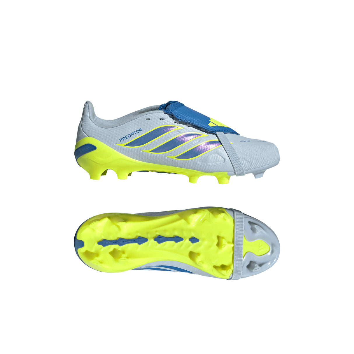 Tacos de fútbol juvenil adidas Predator League Fold-Over Tongue FG para terreno firme - Celeste/Azul/Amarillo