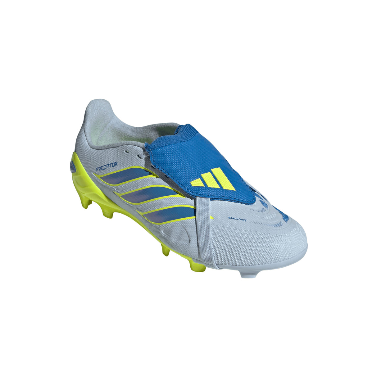 Tacos de fútbol juvenil adidas Predator League Fold-Over Tongue FG para terreno firme - Celeste/Azul/Amarillo