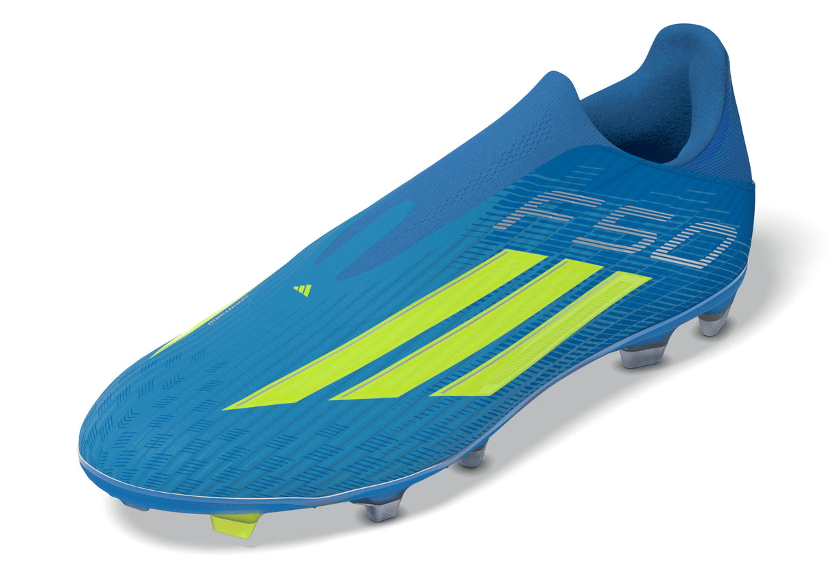 Tacos de fútbol adidas F50 League sin cordones FG/MG para terreno firme/múltiple para hombre - Azul/Amarillo/Aqua