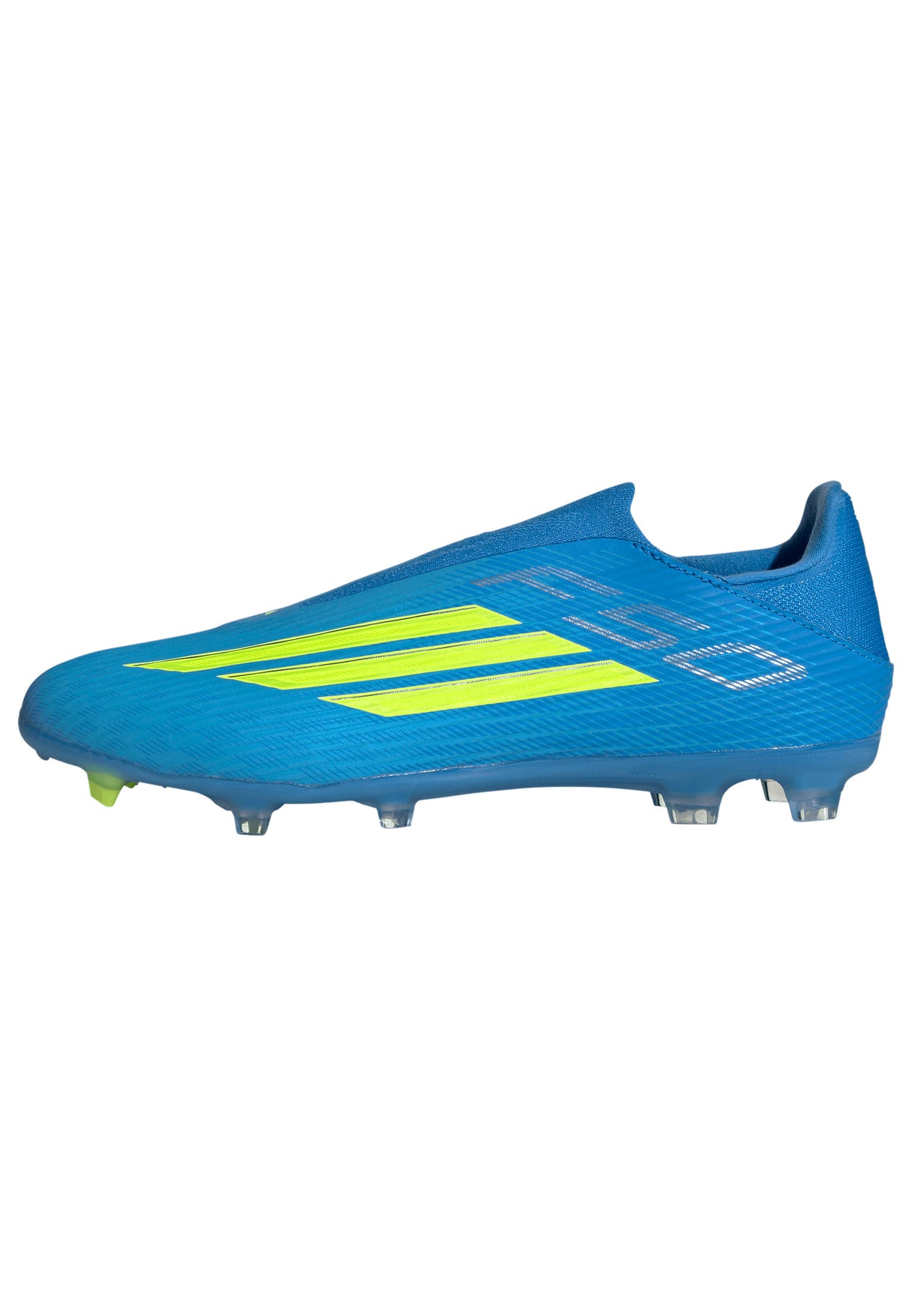 Tacos de fútbol adidas F50 League sin cordones FG/MG para terreno firme/múltiple para hombre - Azul/Amarillo/Aqua