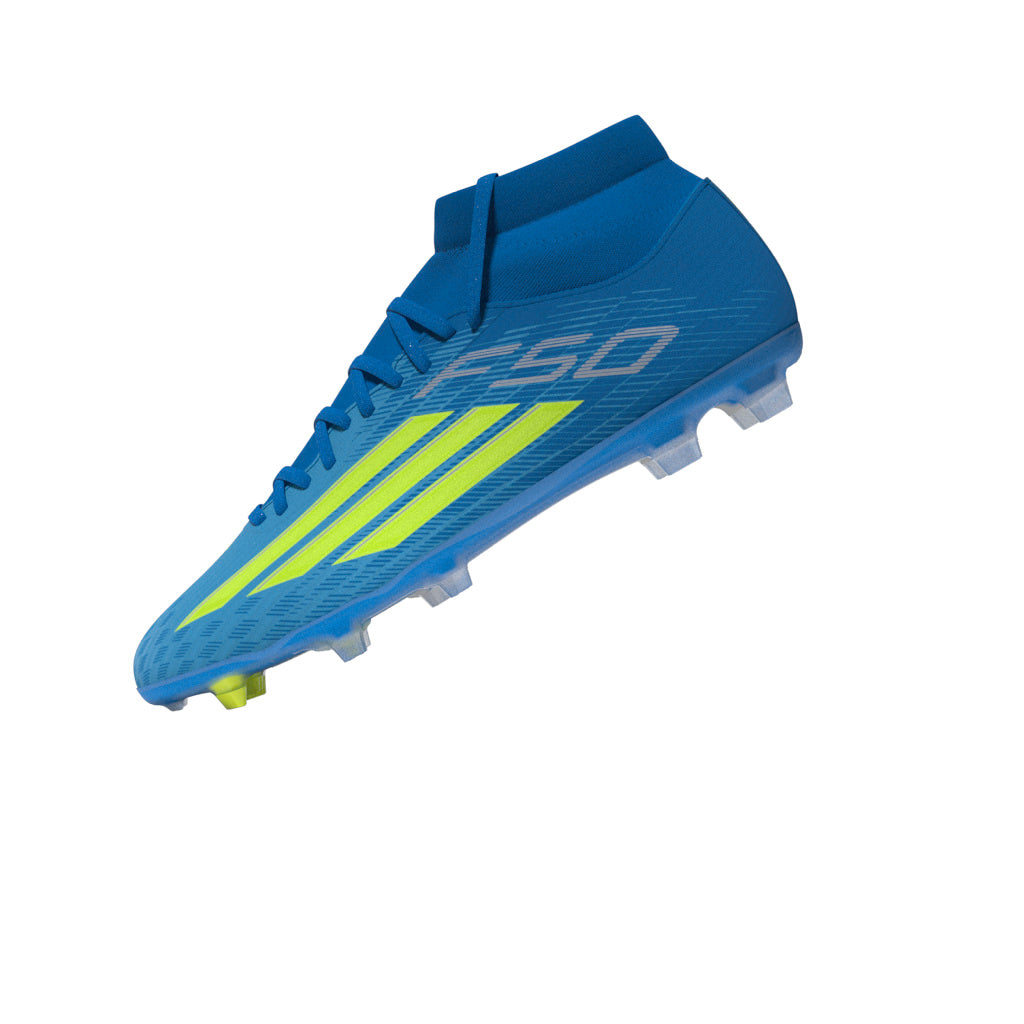 adidas F50 League Mid Cut FG/MG Firm Ground/Multi Ground Men's Soccer Cleats - Blue/Yellow/Aqua