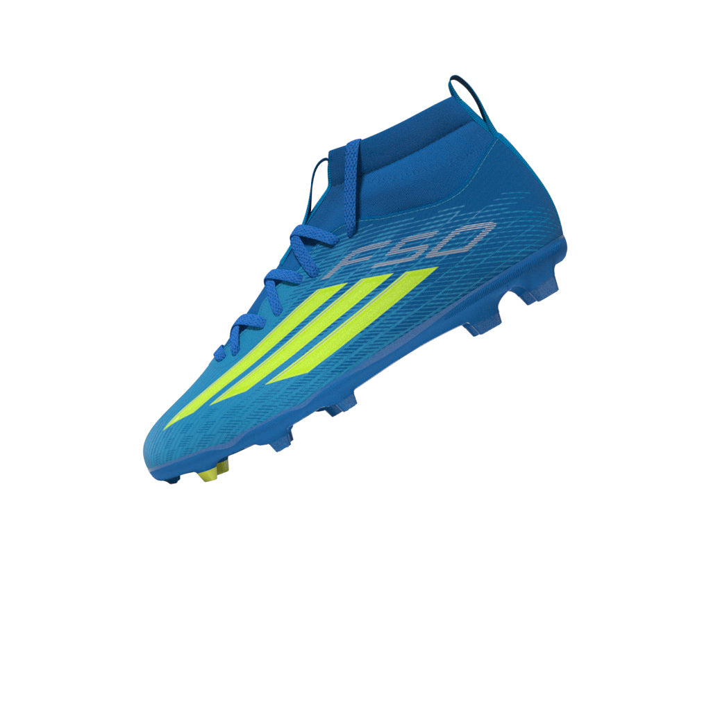 adidas F50 League Mid Cut FG/MG Firm Ground/Multi Ground Youth Soccer Cleats - Blue/Yellow/Aqua