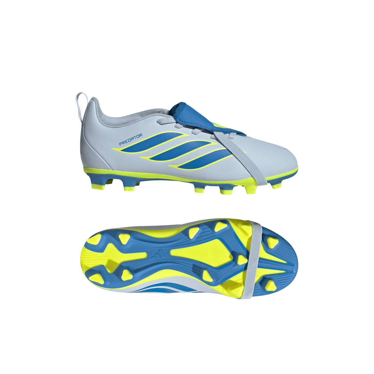 adidas Predator Club Fold-Over Tongue Elastic Laces FG/MG Firm Ground/Multi Ground Youth Soccer Cleats - Sky/Blue/Yellow