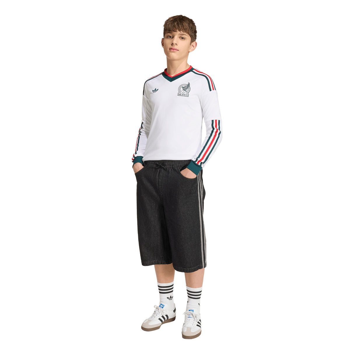 Camiseta de fútbol de manga larga de visitante adidas México para jóvenes 2026 - Blanca